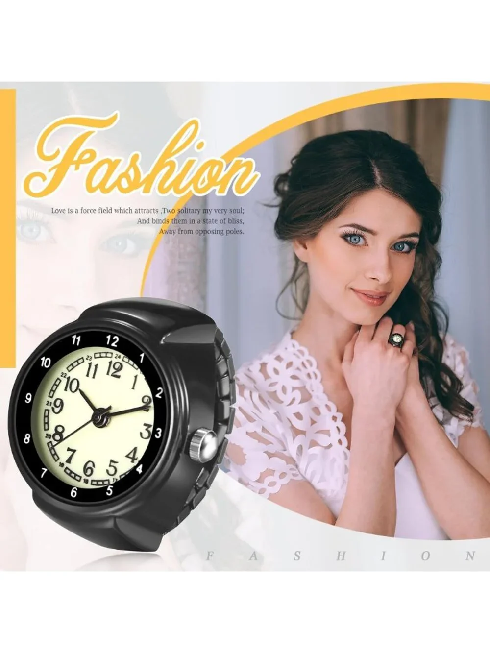 Unisex Black Analog Quartz Stretchy Strap Elastic Arabic Dial Finger Ring Watch